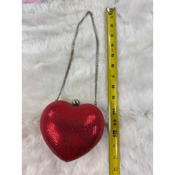 Our Generation Red Sequin Heart Shaped Evening Clutch Purse Bag Chain Strap - Picture 8 of 9